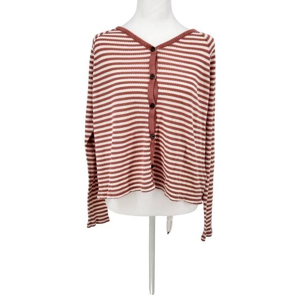 Madewell Tops - Madewell Striped Button Front Waffle Knit Top 100% Cotton Long Sleeve Tee Sz S